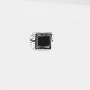 Men's 925 Sterling Silver Ring Set with Black Onyx Gem, Size 10.50