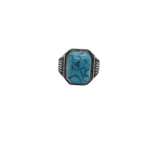925 Sterling Silver Band Ring for Men with Feroza stone, Size 10.5
