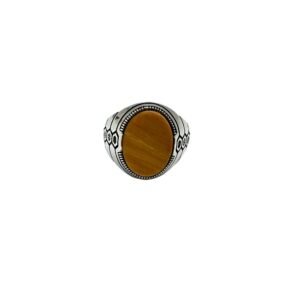Men's Statement Ring in 925 Sterling Silver with tiger's eye Stone, Size 11