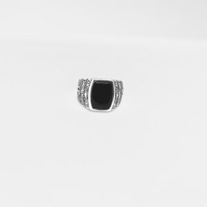 Heavy 925 Sterling Silver Ring for Him with Black Onyx Gemstone, Size 9.50