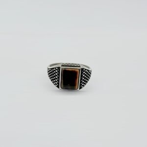 Heavy 925 Sterling Silver Ring for Him with Tiger's eye Gemstone, Size 12