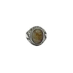 Unique 925 Sterling Silver Ring for Him Featuring Aqeeq Stone, Size 10