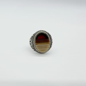 Bold 925 Sterling Silver Men's Ring with Large Aqeeq Stone, Size 9