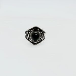 925 Sterling Silver Ring for Him with Textured Black Onyx Stone, Size 10