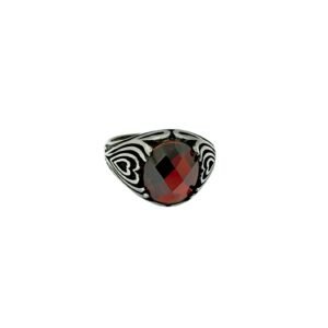 925 Sterling Silver Men's Ring with Oval Cut Dark Red Zircone Stone, Size 10