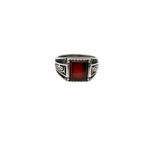 Men's 925 Sterling Silver Ring with Square Cut Red Onyx Gem, Size 9. 25