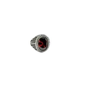 925 Sterling Silver Ring for Him with Oval Cut Red Zircone Gemstone, Size 9.50