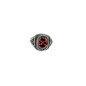 Men's 925 Sterling Silver Ring with Oval Cut Red Zircone Stone, Size 11