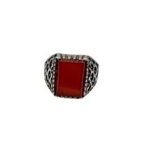 925 Sterling Silver Men's Ring with Square Cut Red Onyx Gem, Size 10.50
