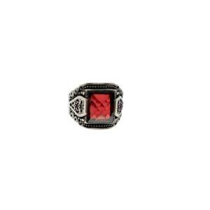 Men's 925 Sterling Silver Ring with Square Cut Red Zircone Stone, Size 10