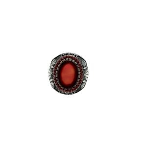 925 Sterling Silver Gents Ring with Oval Cut Red Onyx Gemstone, Size 8