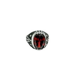 925 Sterling Silver Ring for Him with Emerald Cut  Red Zircone Stone, Size 10.25