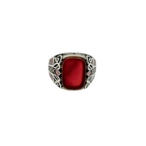 Men's 925 Sterling Silver Ring with Square Cut Red Zircone Gem, Size 10.75