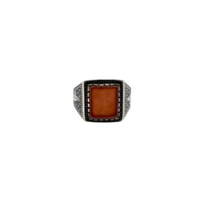 925 Sterling Silver Men's Ring with Red Onyx Stone, Size 11.75