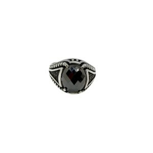 925 Sterling Silver Men's Ring with Black Zircone Arrangement, Size 9