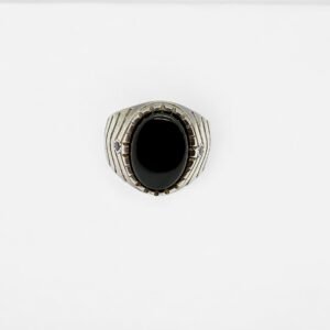 Men's 925 Sterling Silver Ring with Black Onyx Stone, Size 11.25
