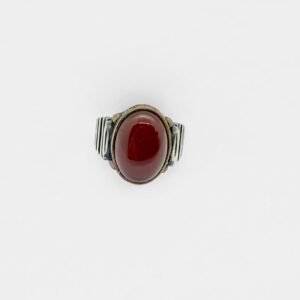 Men's 925 Sterling Silver Ring with Red Onyx Stone, Size 12.25