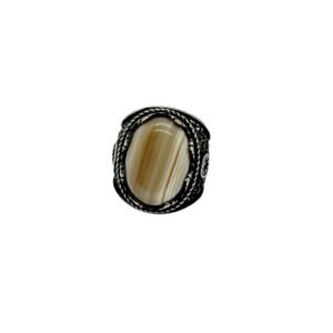 Men's 925 Sterling Silver Ring with Aqeeq Gem, Size 8.50