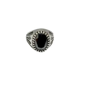 925 Sterling Silver Gents Ring with Black Zircone Stone, Size 11