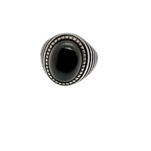 Men's 925 Sterling Silver Ring with Black Onyx Stone, Size 10