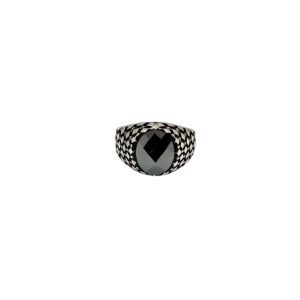 Men's 925 Sterling Silver Ring with Black Zircone Stone, Size 12