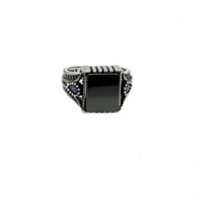 Men's 925 Sterling Silver Ring with Black Onyx Gemstone, Size 9.75