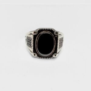 Men's 925 Sterling Silver Ring Set with Black Onyx Gem, Size 12.50