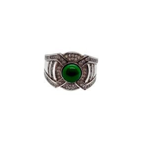 Men's 925 Sterling Silver Ring Set with Green Onyx Gem, Size 11.25