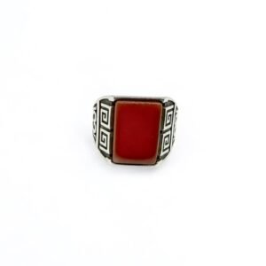 Men's 925 Sterling Silver Dark Red Onyx Gemstone Ring - Bold Design