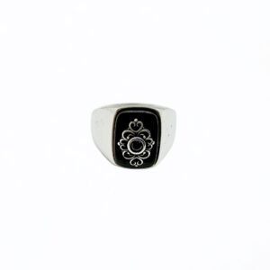 Men's 925 Sterling Silver Black Onyx Gemstone Ring - Intricate Detail