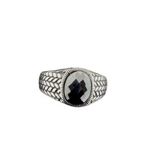Men's 925 Sterling Silver Ring with Black Zircon Gemstone - Nature Theme
