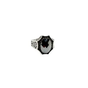 Men's 925 Sterling Silver Black Zircon Gemstone Ring - Nature-Themed Design