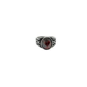 925 Sterling Silver Gents Ring with Dark Red Zircon Gemstone - Natural Elements