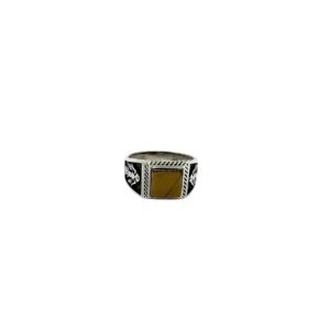 Modern Men's 925 Sterling Silver Ring with Tiger's Eye Gemstone - Minimalist