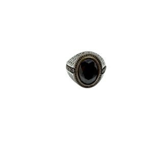 925 Sterling Silver Black Zircon Gemstone Ring for Men - Minimalist Design