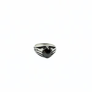 Minimalist 925 Sterling Silver Black Zircon Gemstone Gents Ring