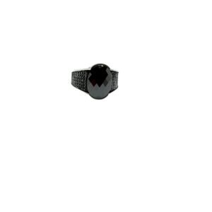 Men's 925 Sterling Silver Ring with Black Zircon Gemstone - Simple & Modern