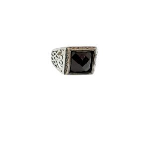 Men's 925 Sterling Silver Ring with Dark Red Zircon Gemstone - Designer Style