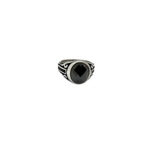 Men's 925 Sterling Silver Black Zircon Gemstone Ring - Designer Collection