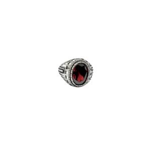 925 Sterling Silver Red Zircon Gemstone Ring for Men