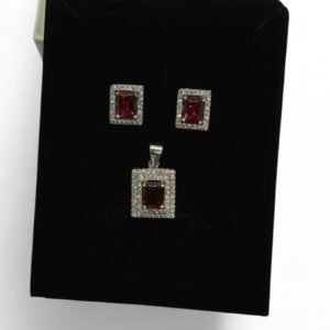 925 Sterling Silver Light Red Zircone Pendant Earrings Set Women